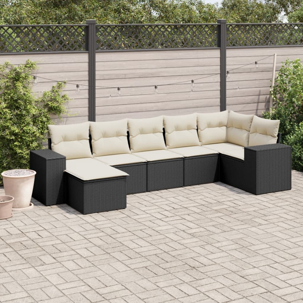 sofasæt til haven 7 dele med hynder polyrattan sort