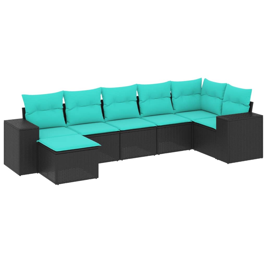 havesofasæt med 7 hynder sort polyrattan