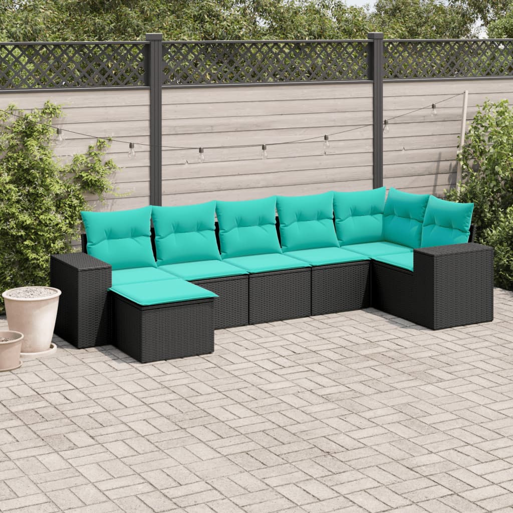 havesofasæt med 7 hynder sort polyrattan
