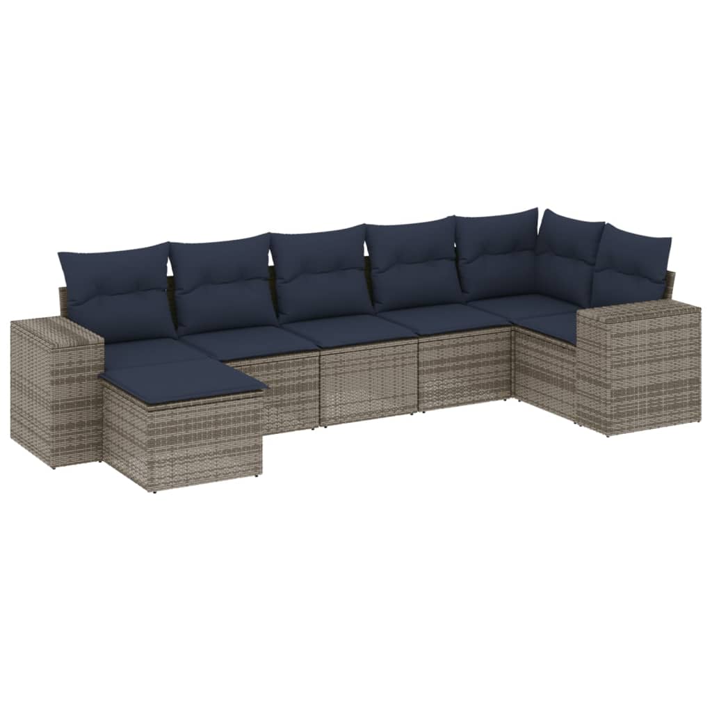 havesofasæt med 7 dele og hynder grå polyrattan
