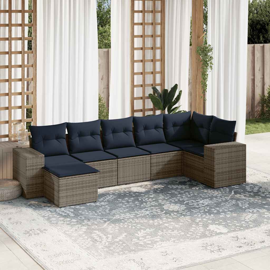 havesofasæt med 7 dele og hynder grå polyrattan