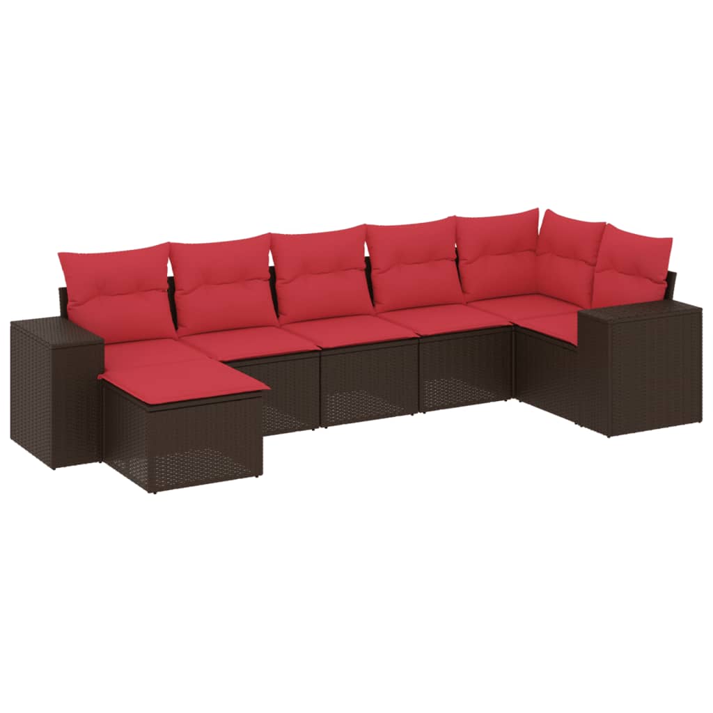 havesofasæt med 7 hynder brun polyrattan