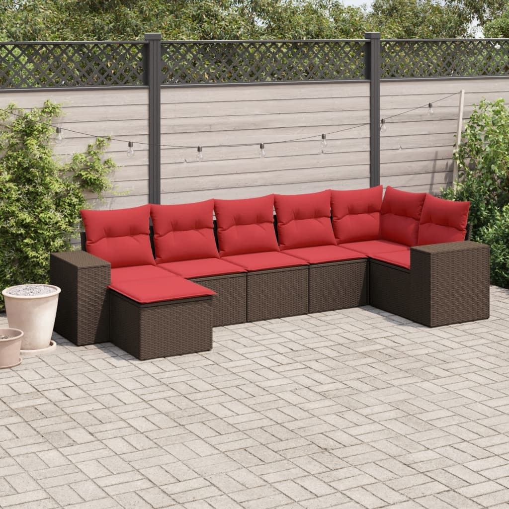 havesofasæt med 7 hynder brun polyrattan