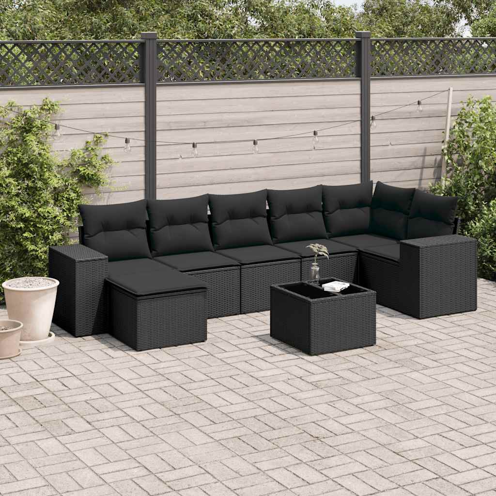 sofasæt til haven 8 dele med hynder polyrattan sort