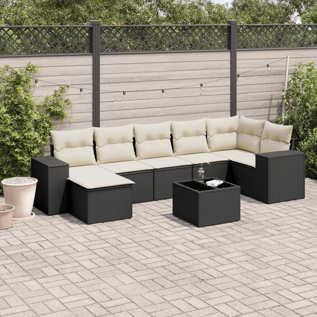 sofasæt til haven 8 dele med hynder polyrattan sort