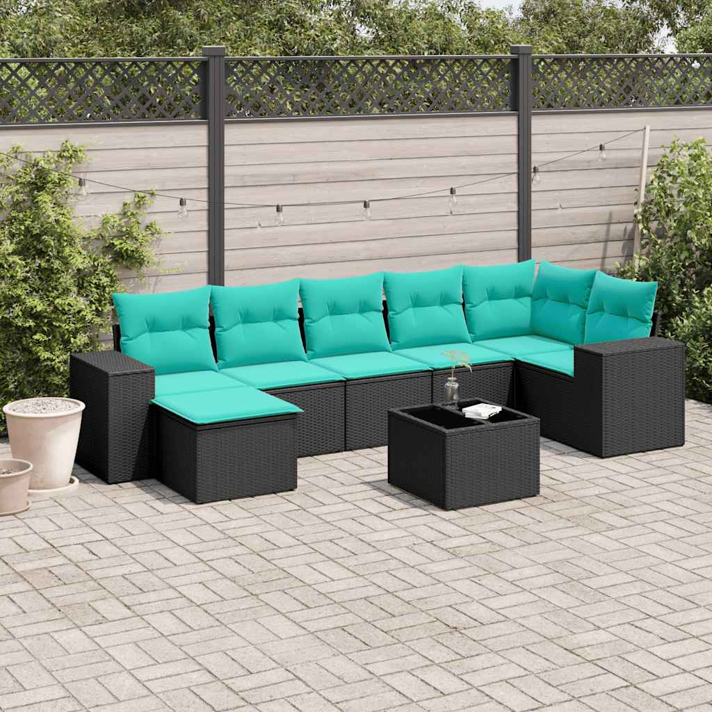 8-delt havesofasæt med hynder sort polyrattan