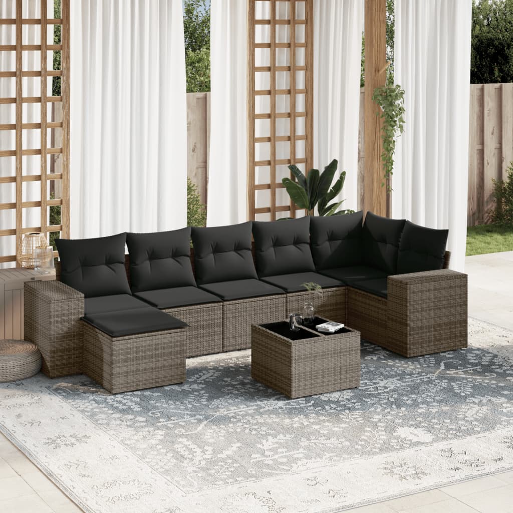 sofasæt til haven 8 dele med hynder polyrattan grå