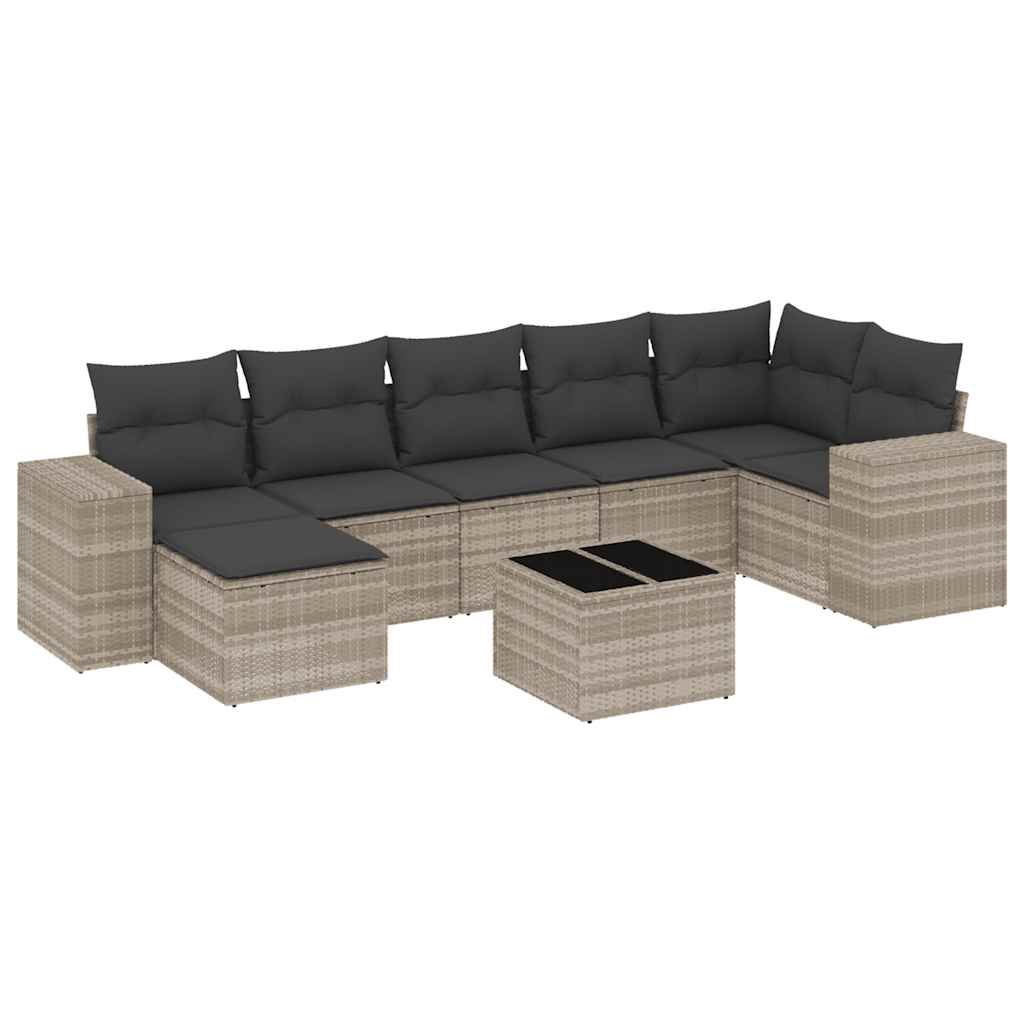 sofasæt til haven 8 dele med hynder polyrattan lysegrå