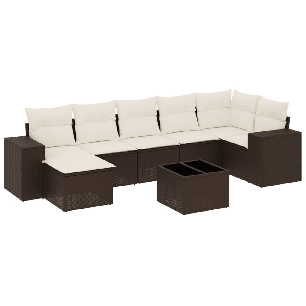 sofasæt til haven 8 dele med hynder polyrattan brun