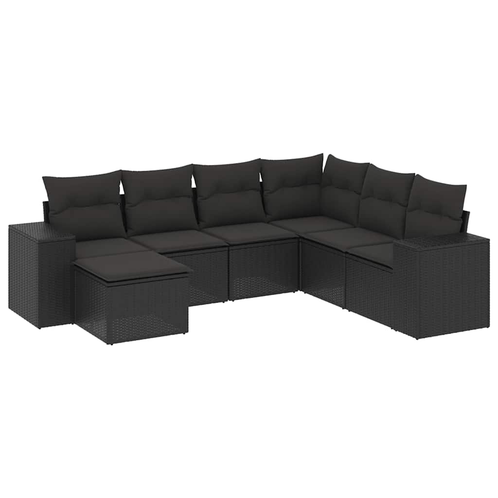 sofasæt til haven 7 dele med hynder polyrattan sort