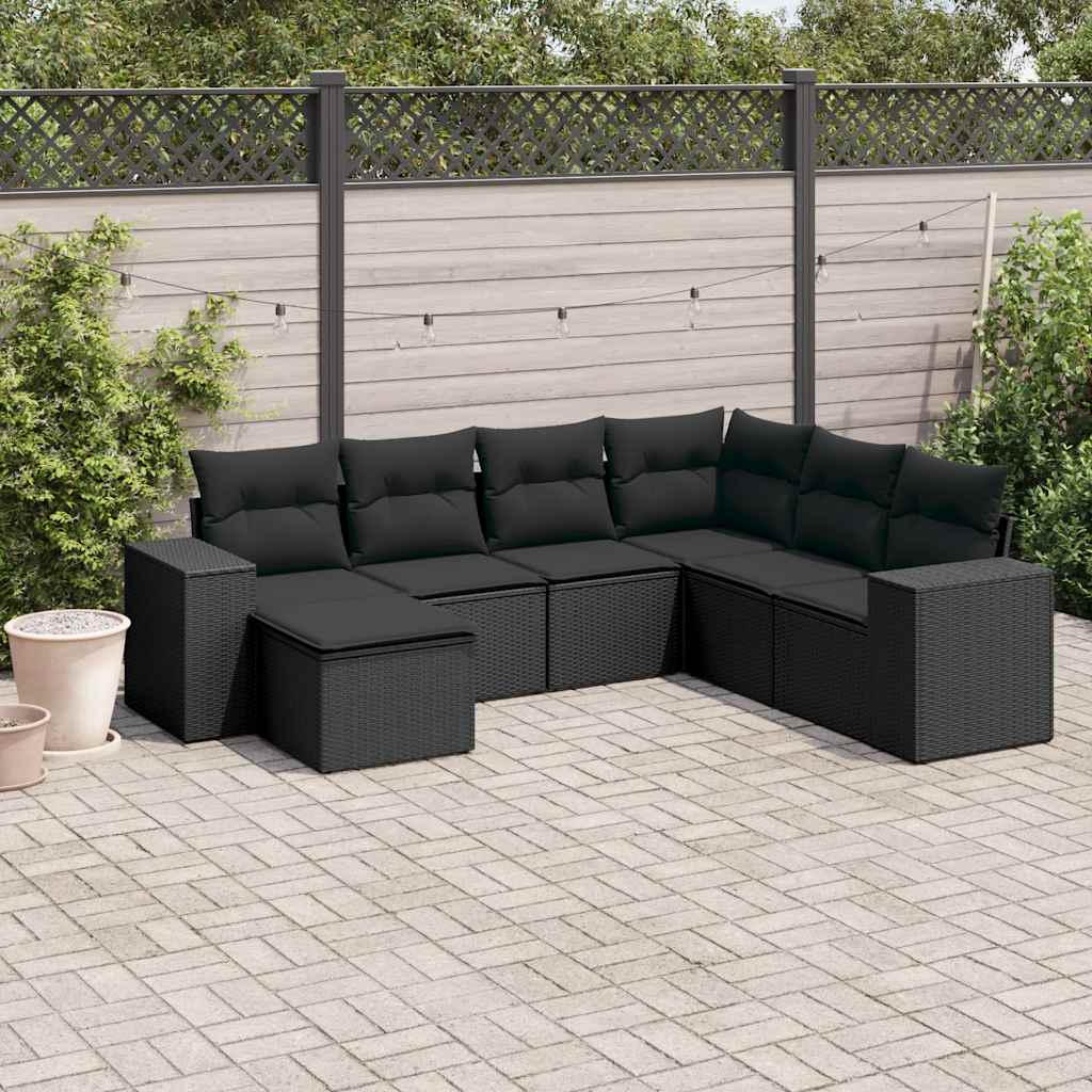 sofasæt til haven 7 dele med hynder polyrattan sort