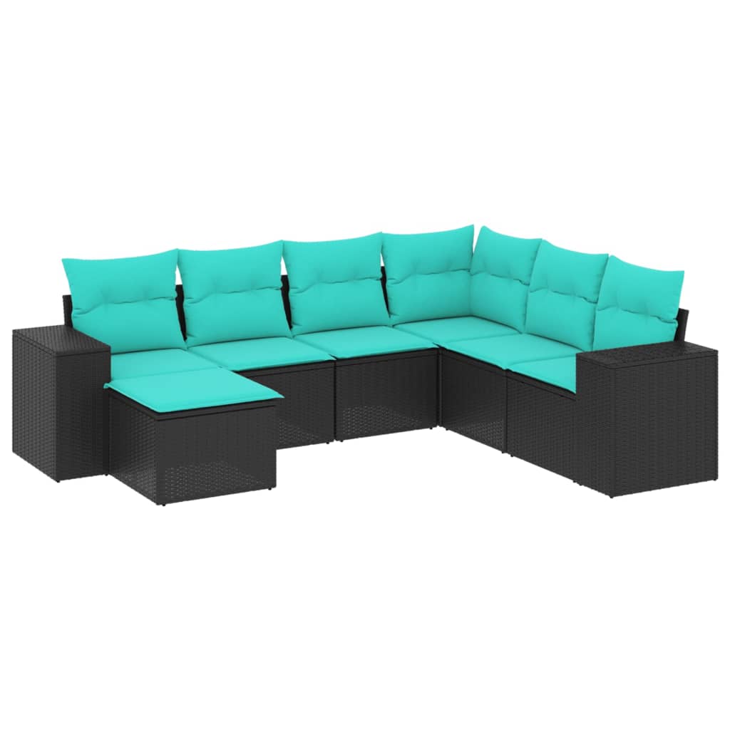 havesofasæt med 7 hynder sort polyrattan
