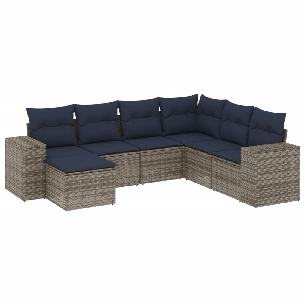 havesofasæt med 7 dele og hynder grå polyrattan