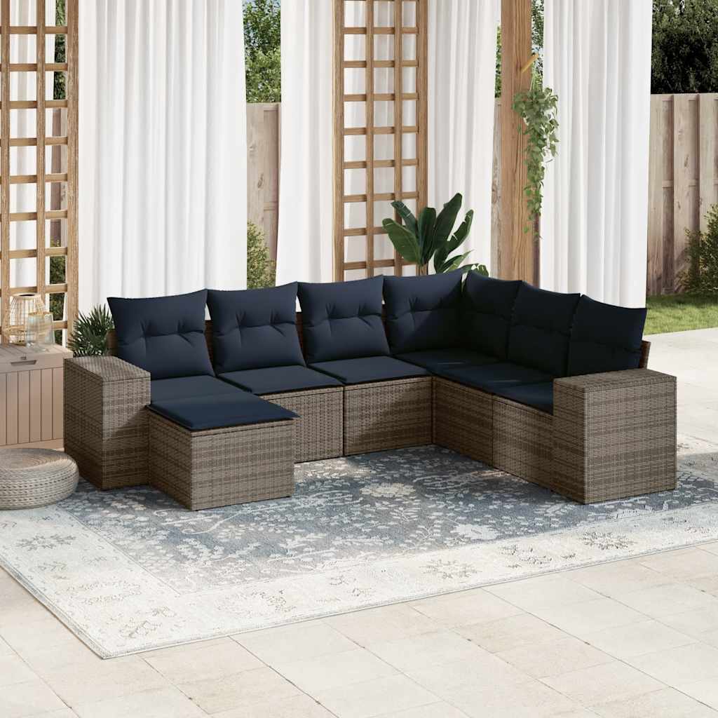 havesofasæt med 7 dele og hynder grå polyrattan