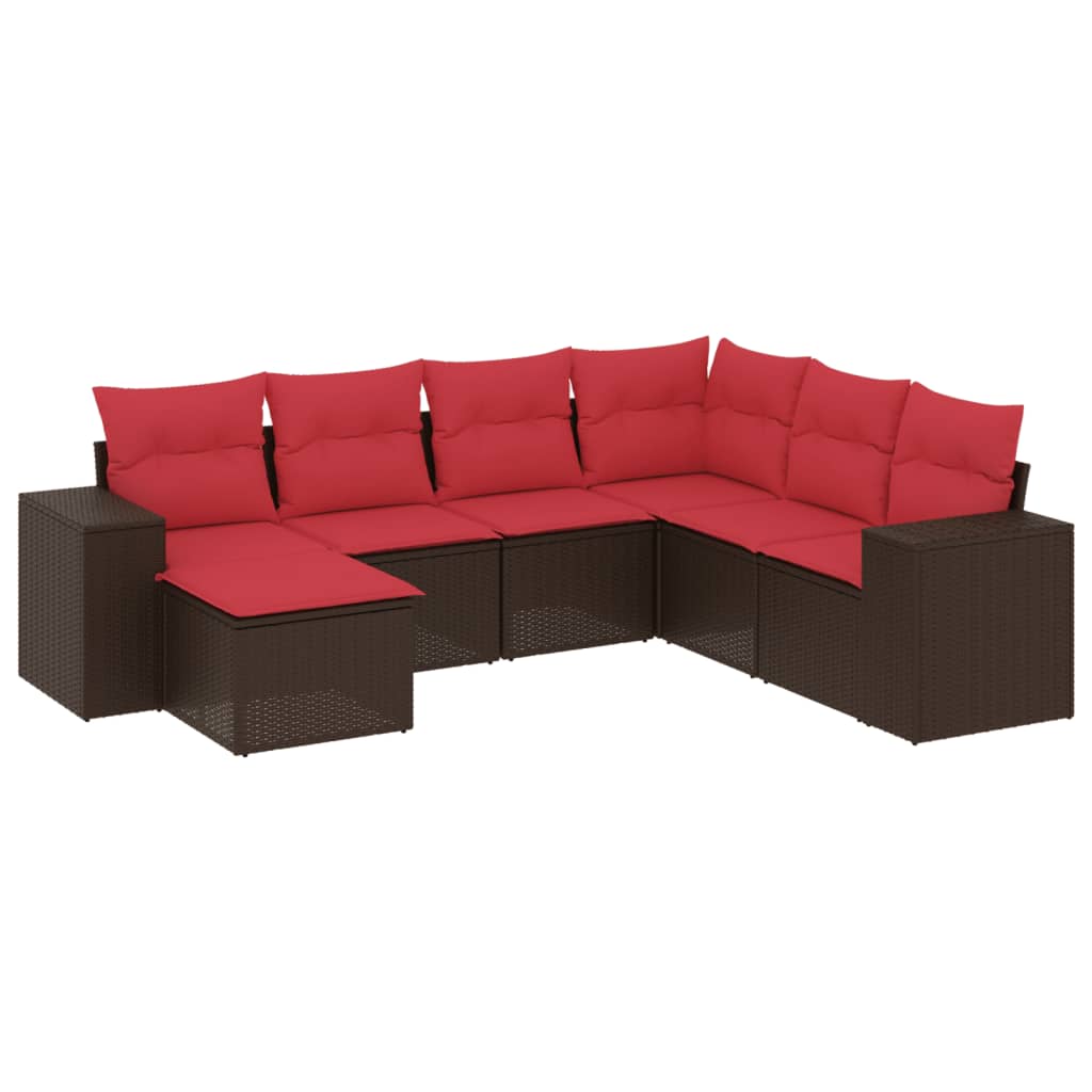havesofasæt med 7 hynder brun polyrattan