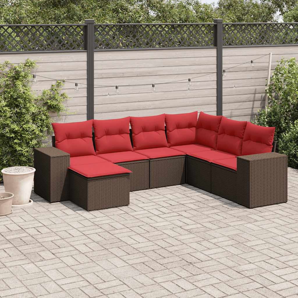 havesofasæt med 7 hynder brun polyrattan
