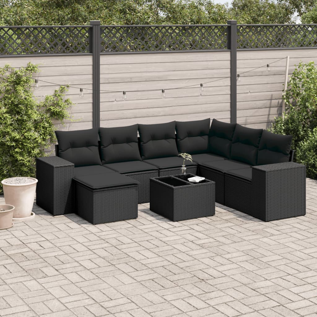 sofasæt til haven 8 dele med hynder polyrattan sort