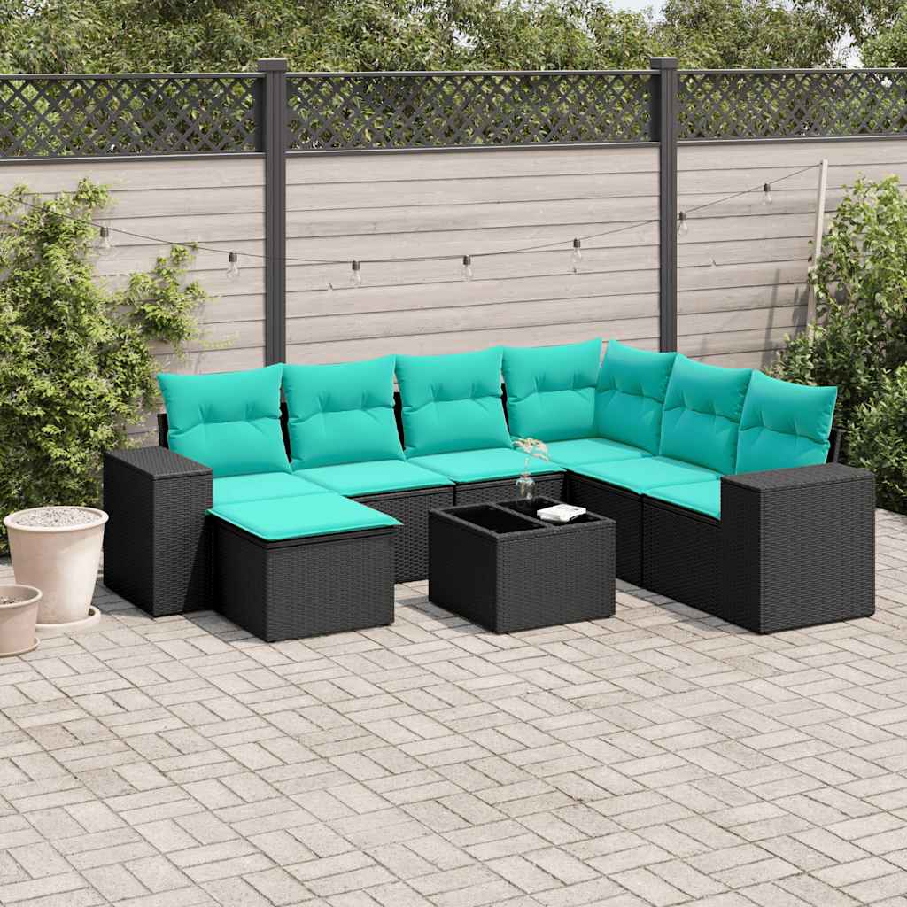 8-delt havesofasæt med hynder sort polyrattan