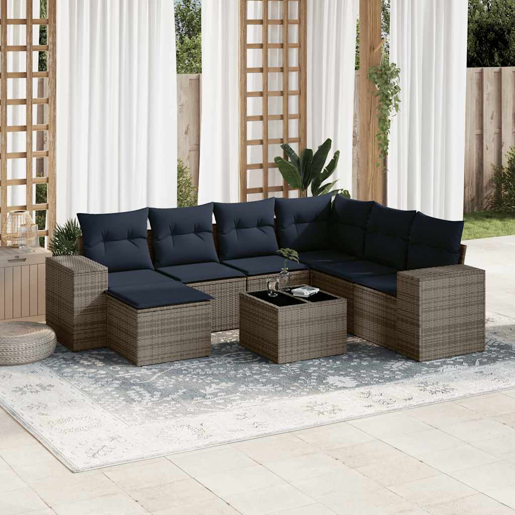 havesofasæt med 8 hynder grå polyrattan