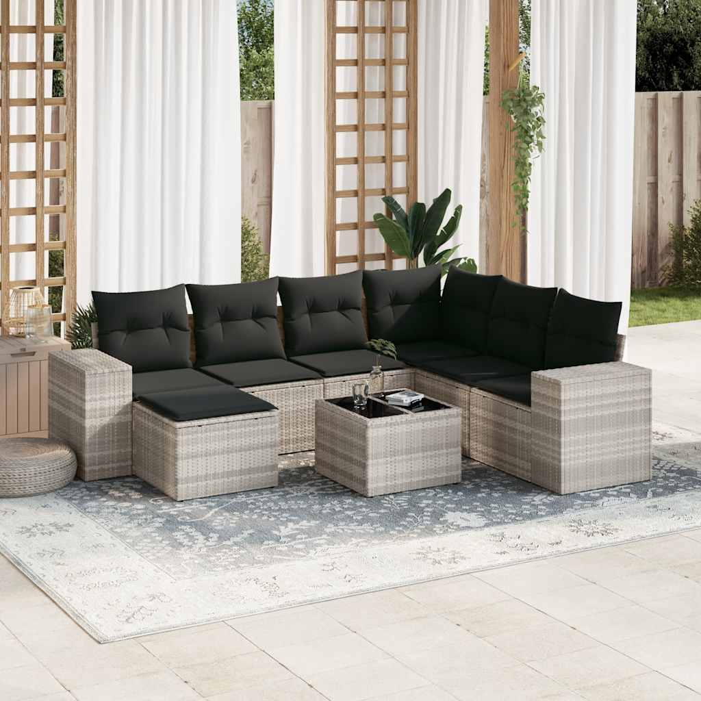 sofasæt til haven 8 dele med hynder polyrattan lysegrå