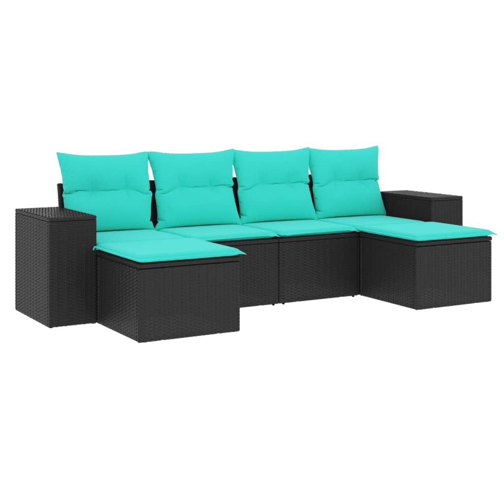 havesofasæt med 6 hynder sort polyrattan