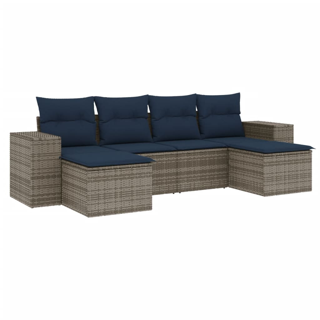 havesofasæt med 6 dele og hynder grå polyrattan