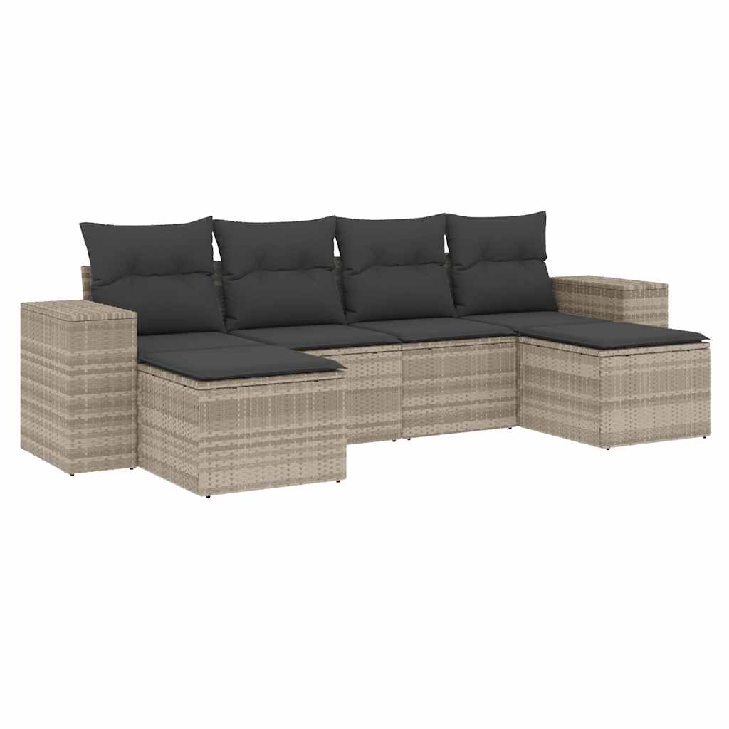 sofasæt til haven 6 dele med hynder polyrattan lysegrå