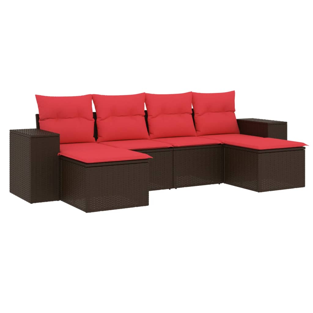 havesofasæt med 6 hynder brun polyrattan