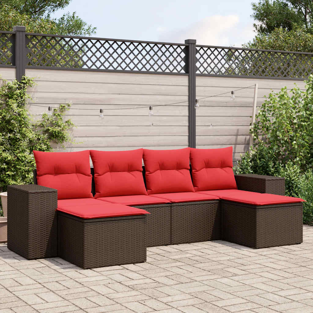 havesofasæt med 6 hynder brun polyrattan