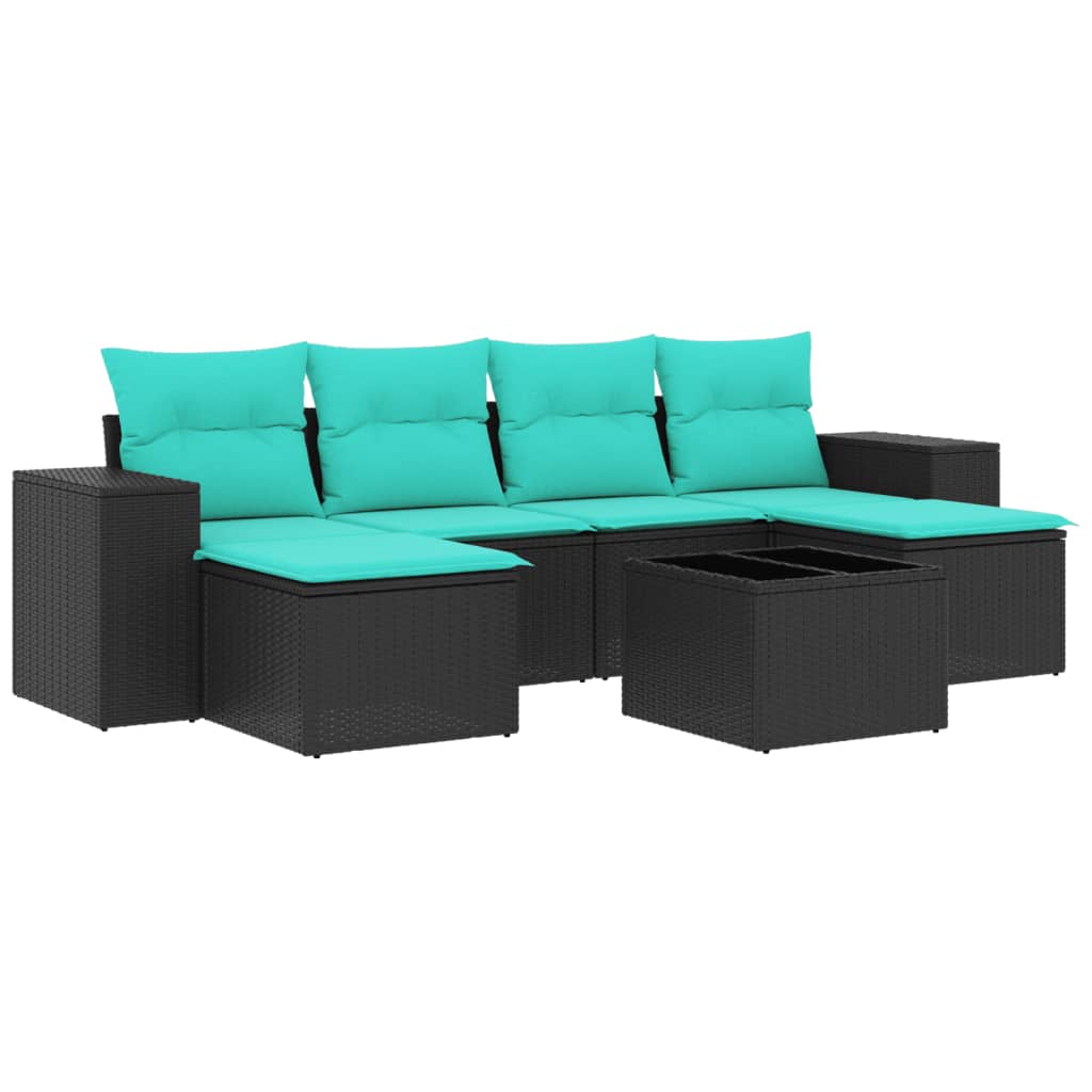 havesofasæt med 7 hynder sort polyrattan