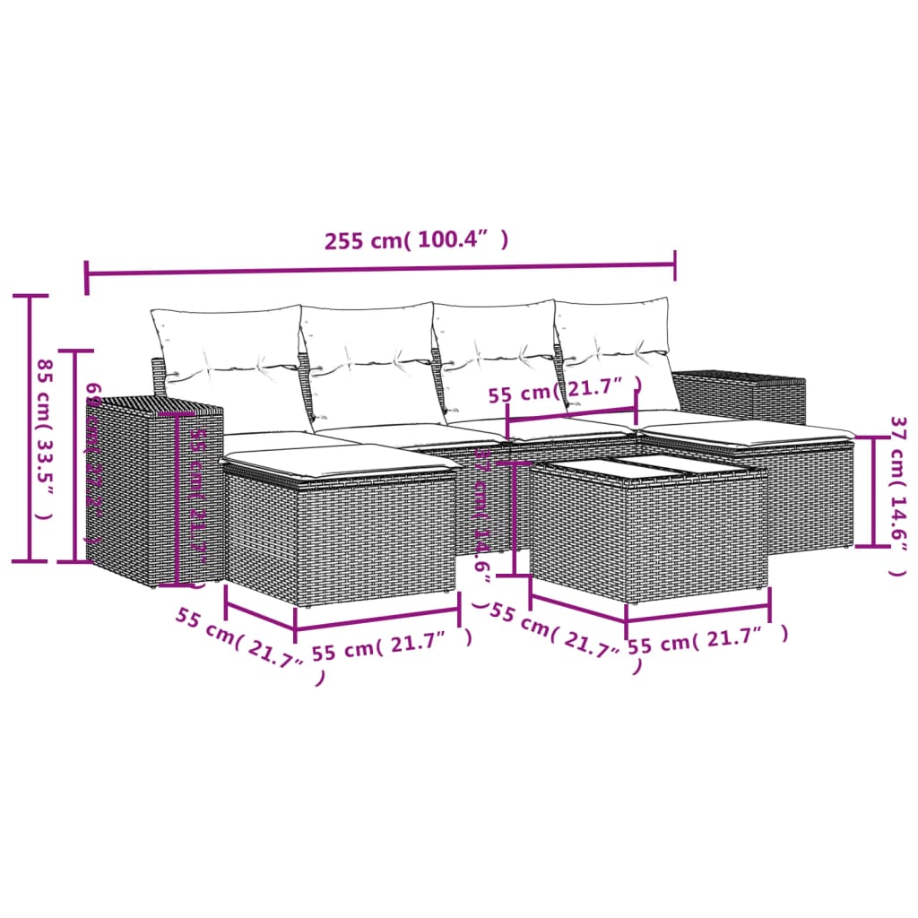 havesofasæt med 7 hynder sort polyrattan