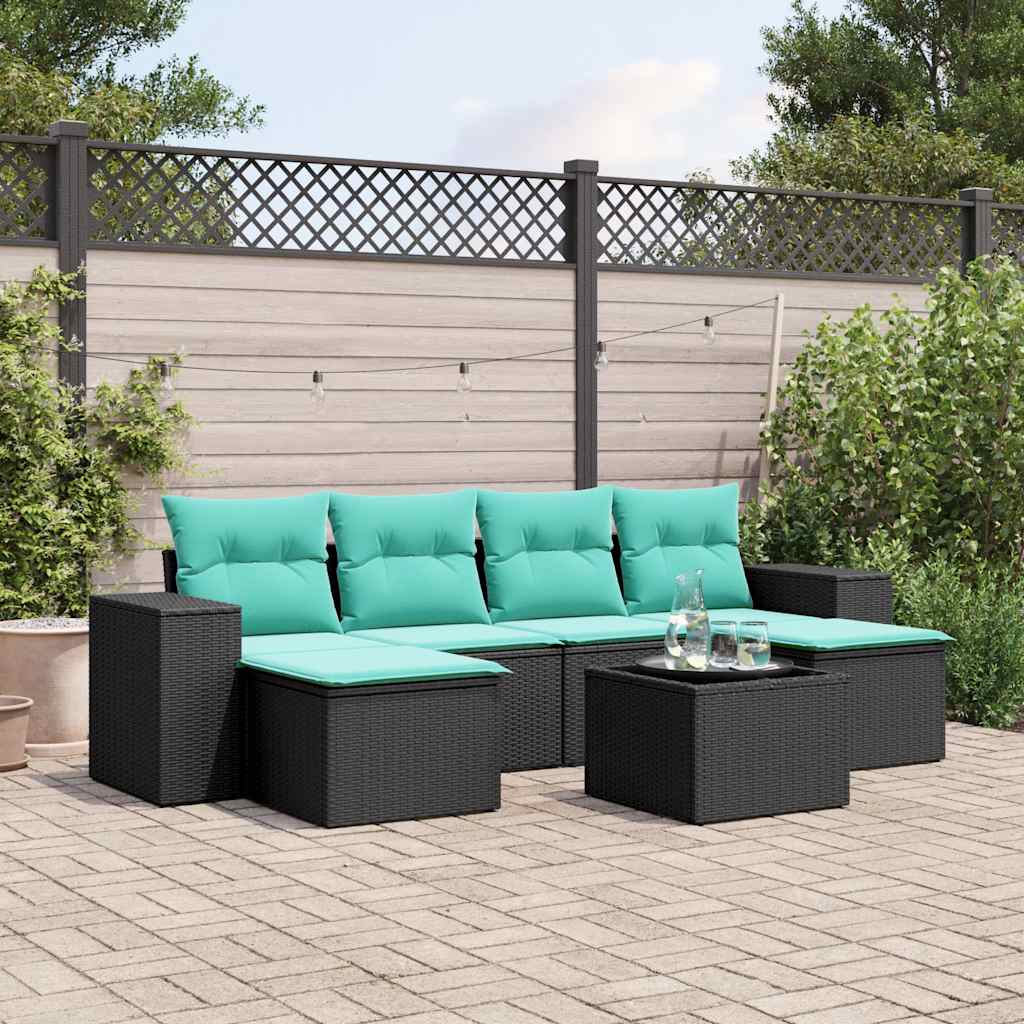 havesofasæt med 7 hynder sort polyrattan