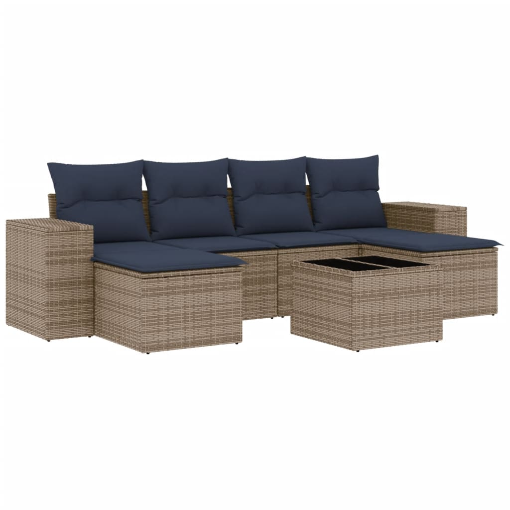 havesofasæt med 7 dele og hynder grå polyrattan