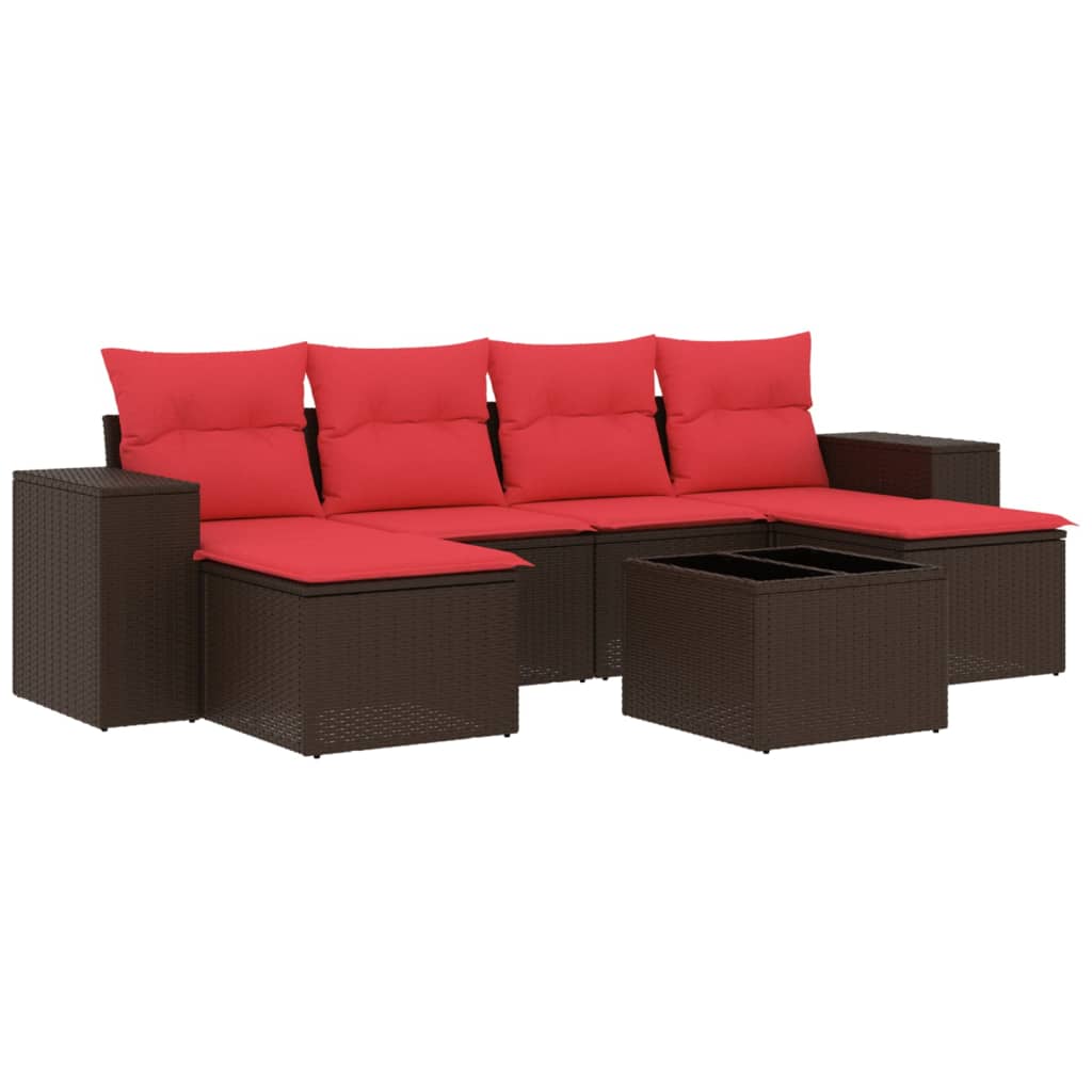 havesofasæt med 7 hynder brun polyrattan