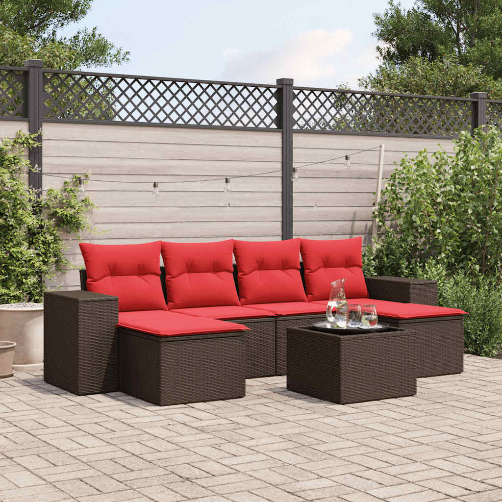 havesofasæt med 7 hynder brun polyrattan
