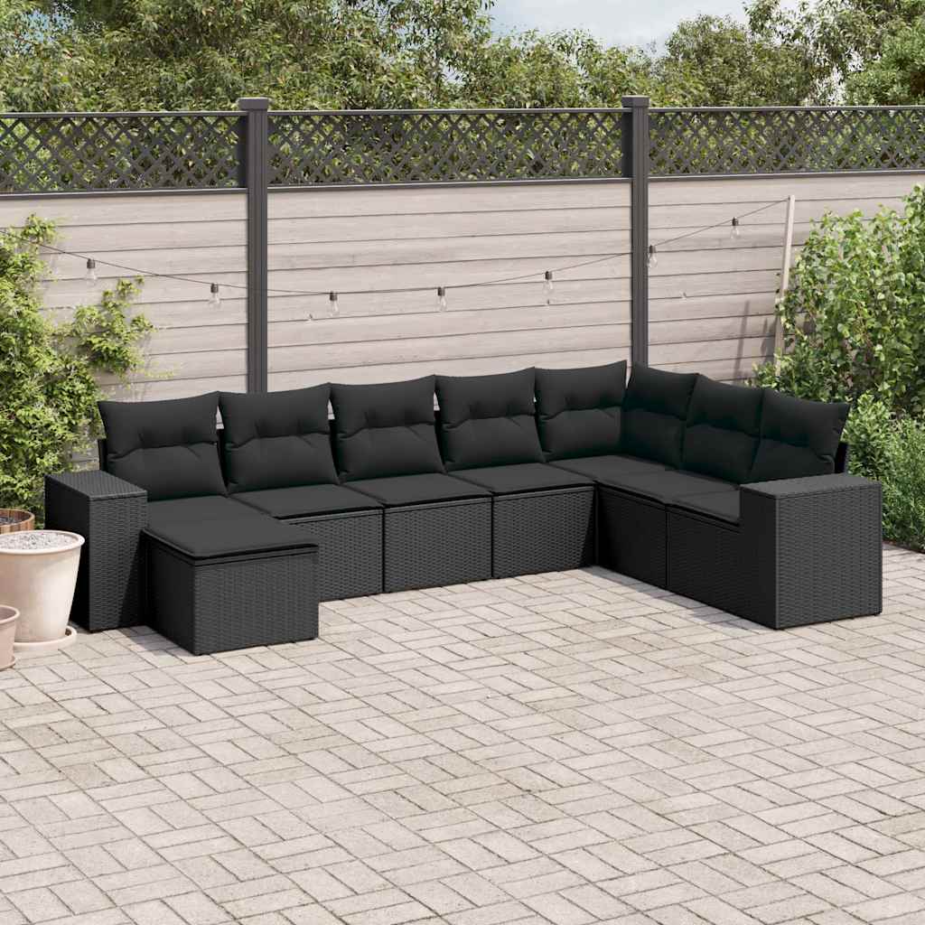 sofasæt til haven 8 dele med hynder polyrattan sort