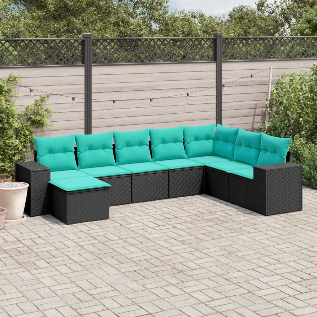 8-delt havesofasæt med hynder sort polyrattan