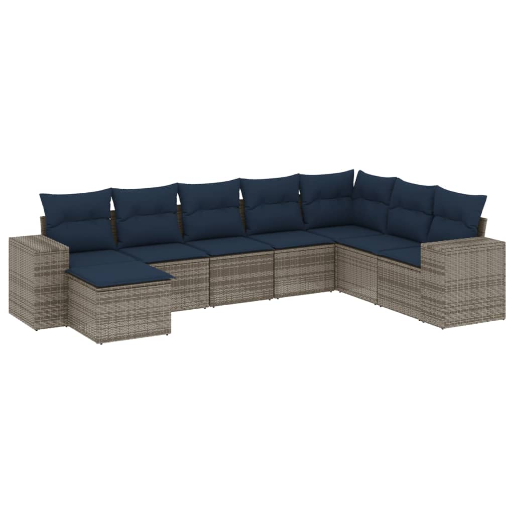 havesofasæt med 8 hynder grå polyrattan