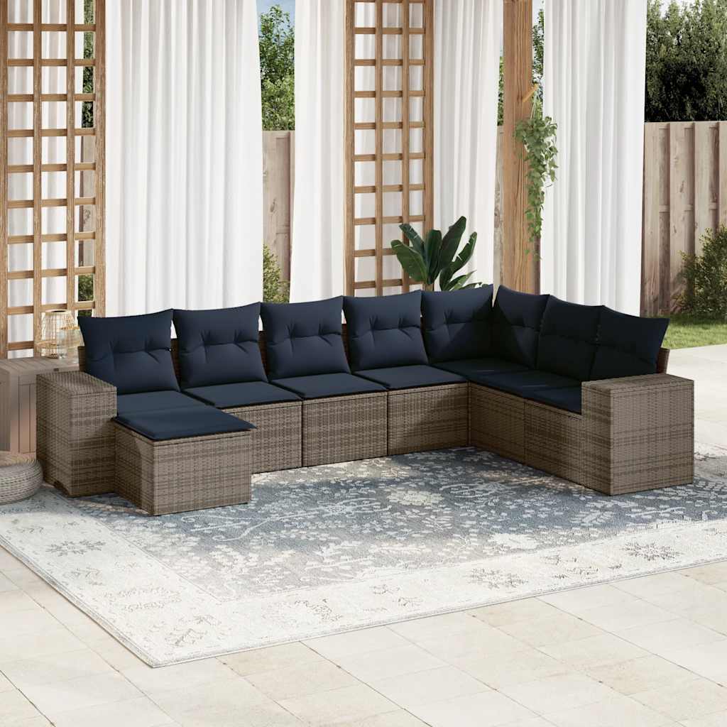 havesofasæt med 8 hynder grå polyrattan