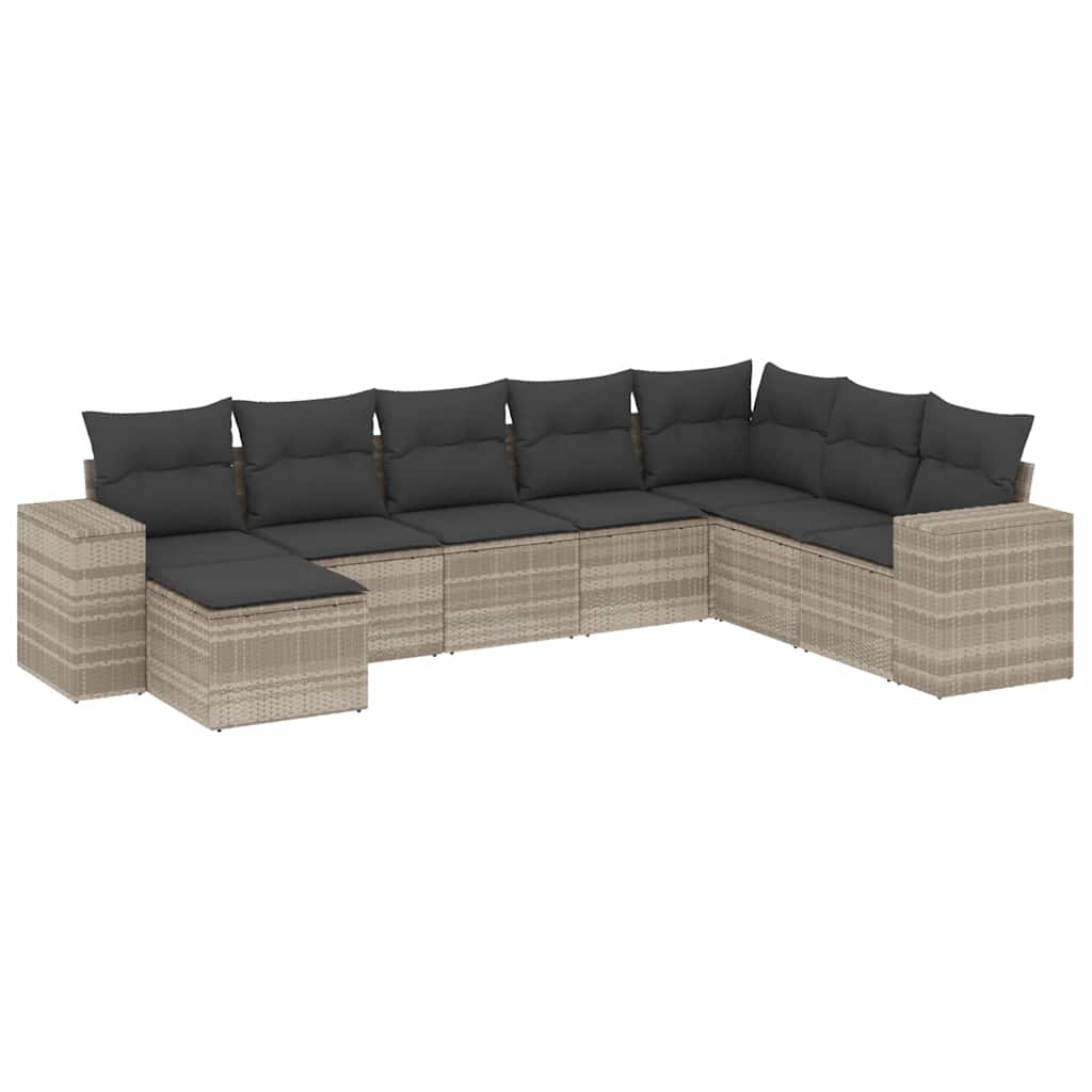 sofasæt til haven 8 dele med hynder polyrattan lysegrå