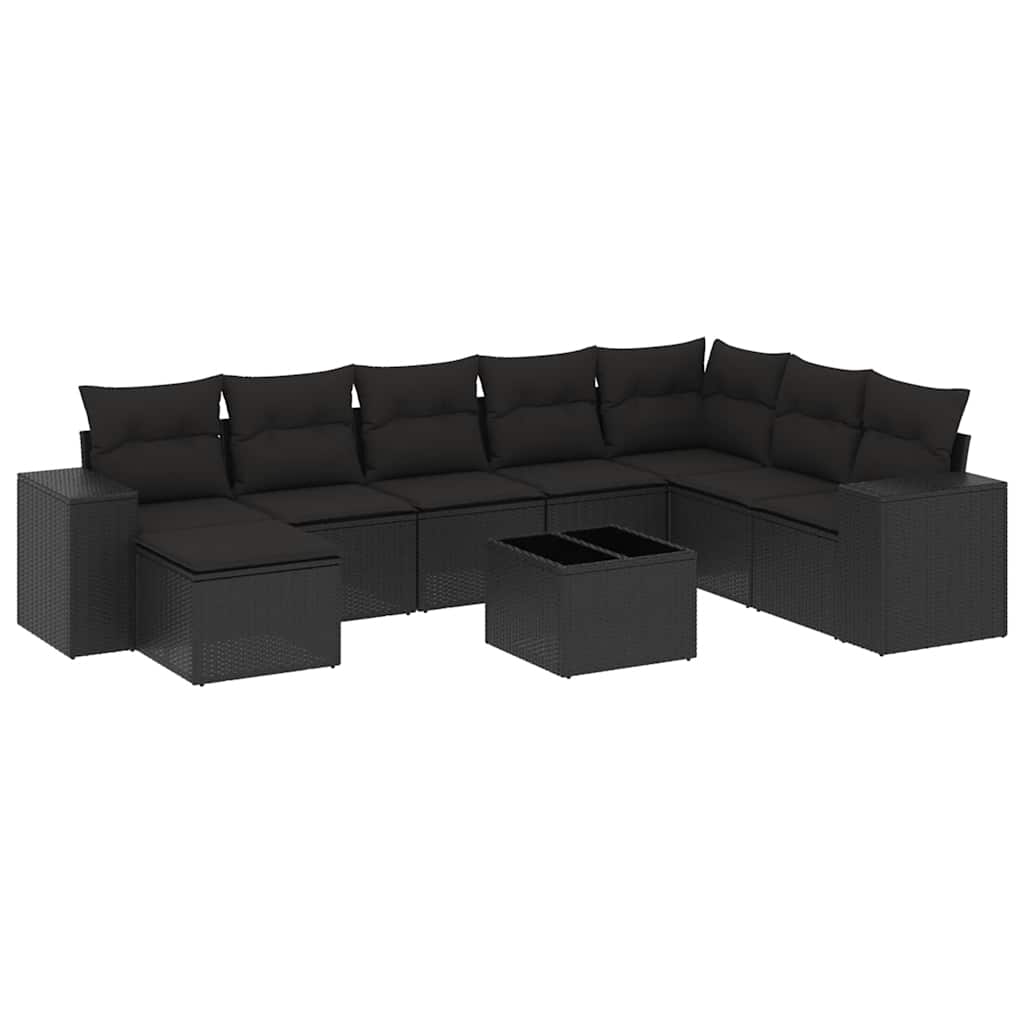 sofasæt til haven 9 dele med hynder polyrattan sort