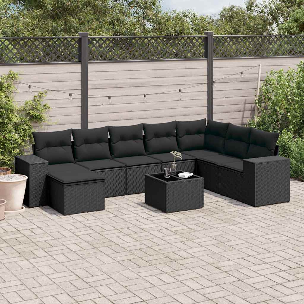 sofasæt til haven 9 dele med hynder polyrattan sort