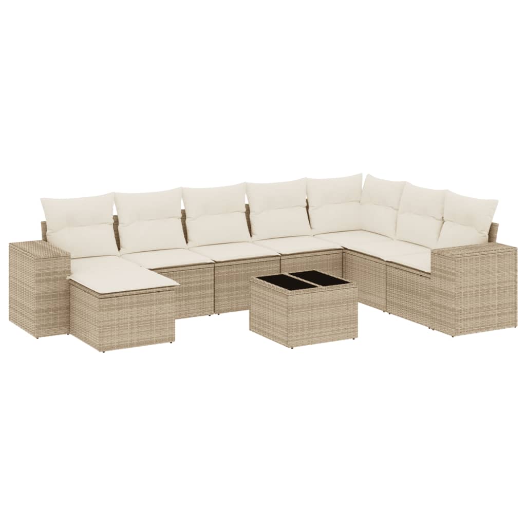 sofasæt til haven 9 dele med hynder polyrattan beige