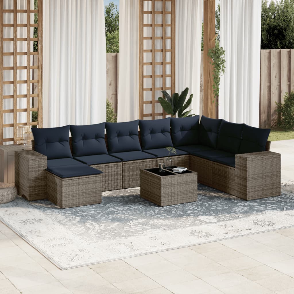 havesofasæt med 9 dele og hynder grå polyrattan