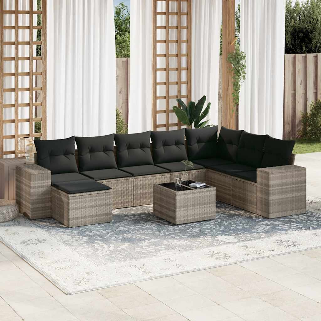 sofasæt til haven 9 dele med hynder polyrattan lysegrå