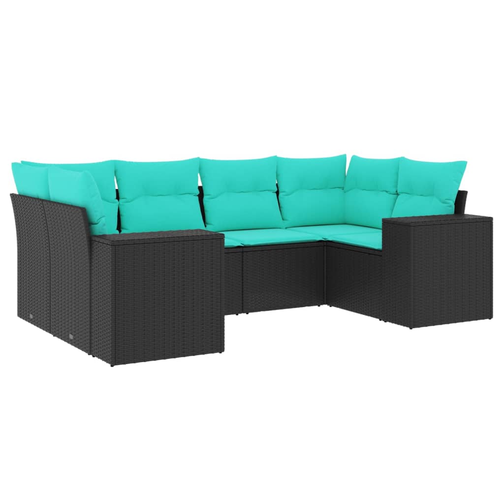 havesofasæt med 6 hynder sort polyrattan