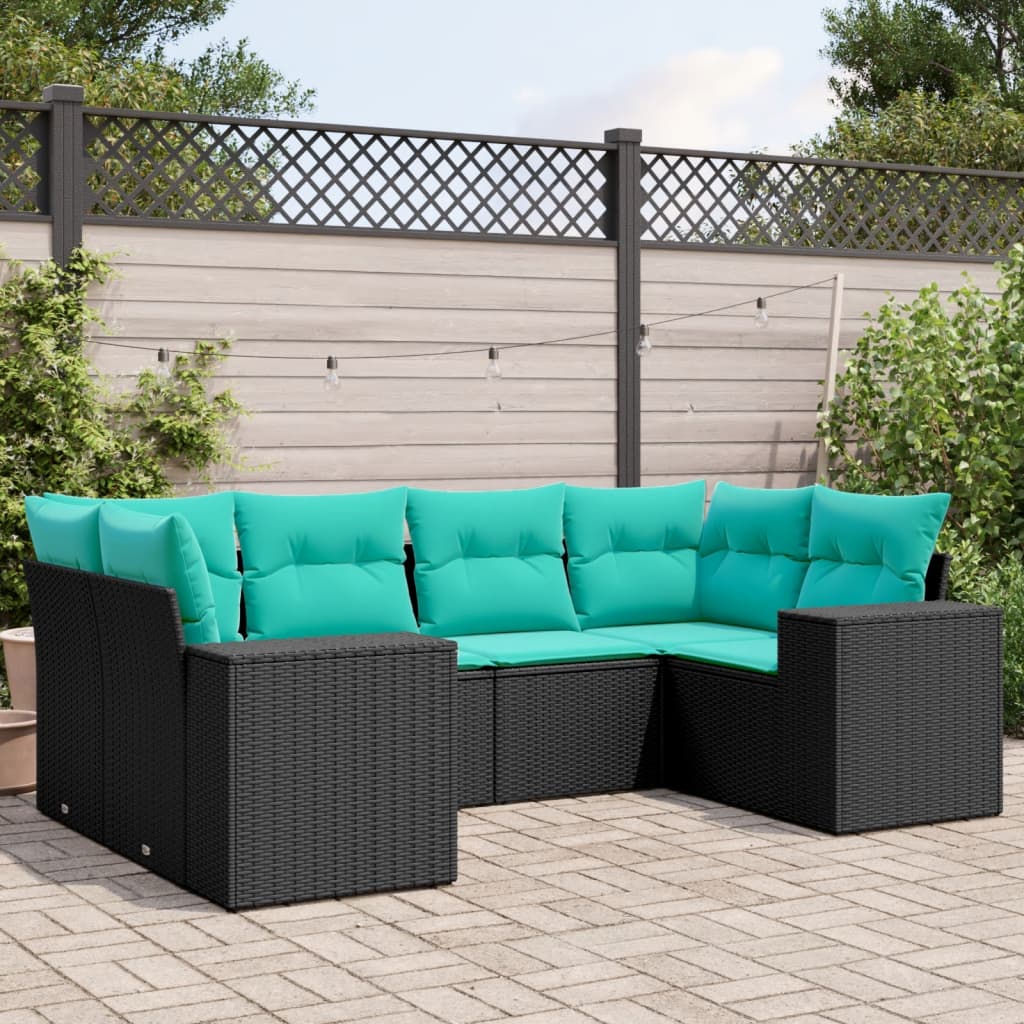 havesofasæt med 6 hynder sort polyrattan