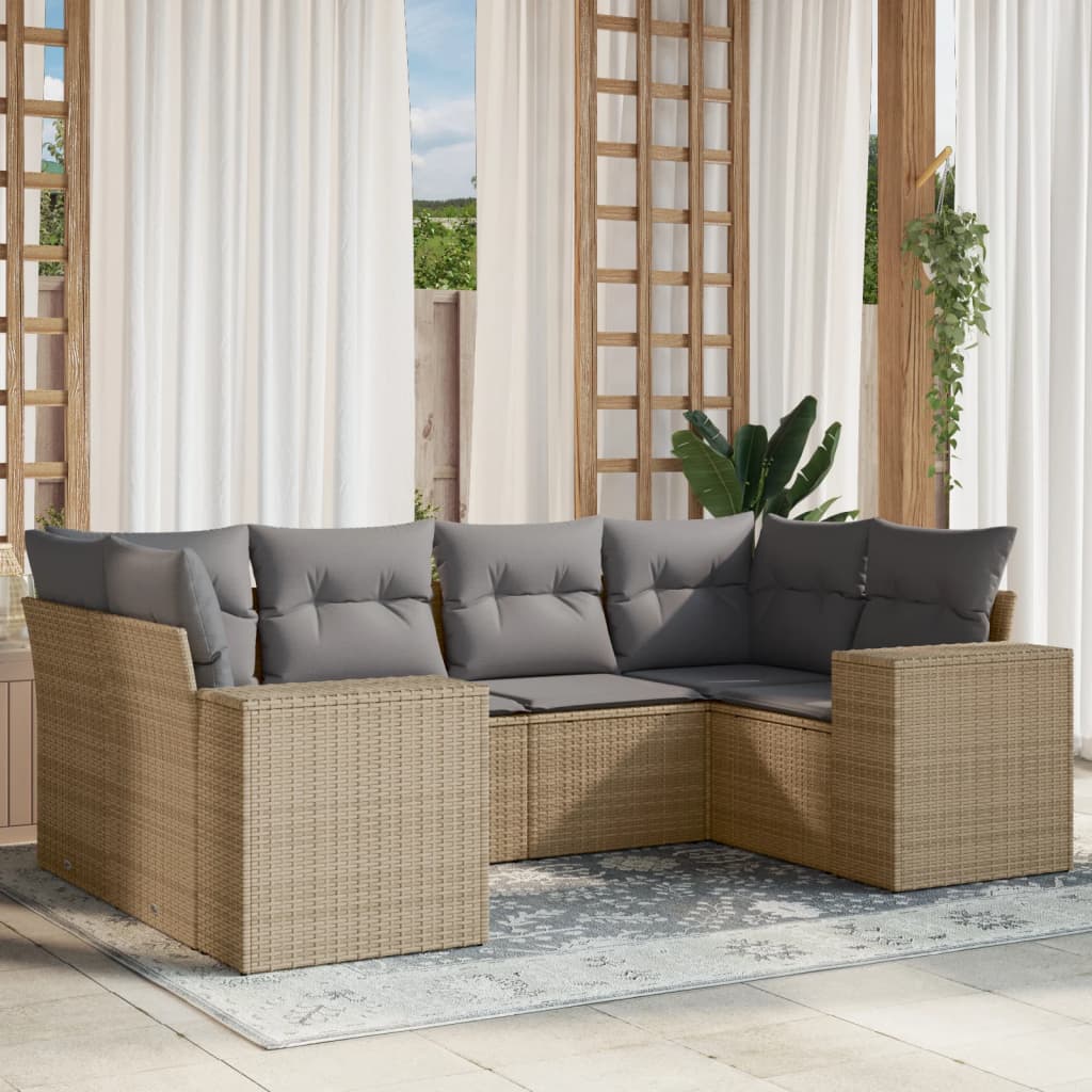 sofasæt til haven 6 dele med hynder polyrattan beige