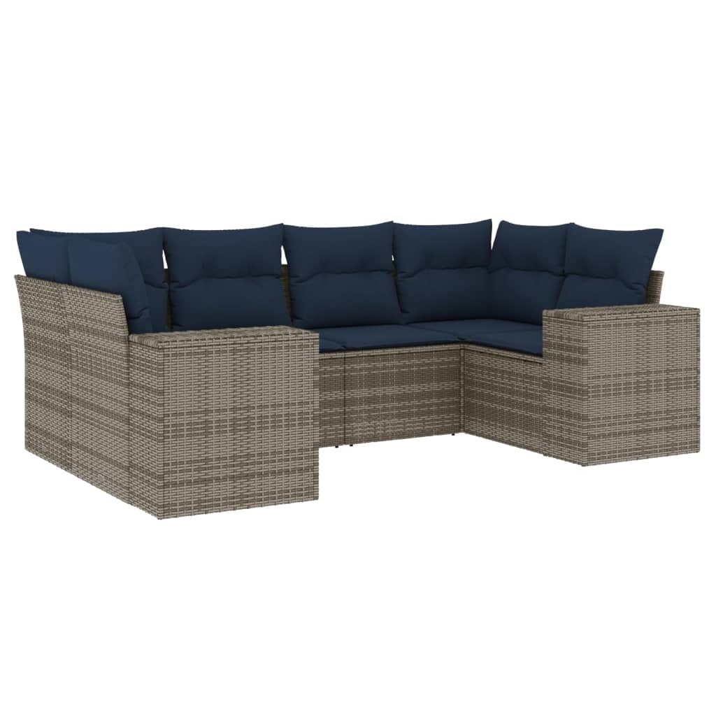 havesofasæt med 6 dele og hynder grå polyrattan