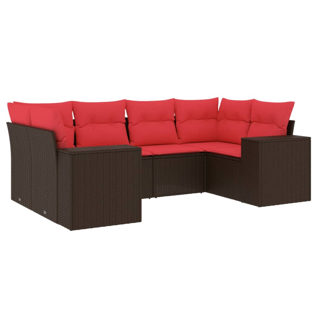 havesofasæt med 6 hynder brun polyrattan
